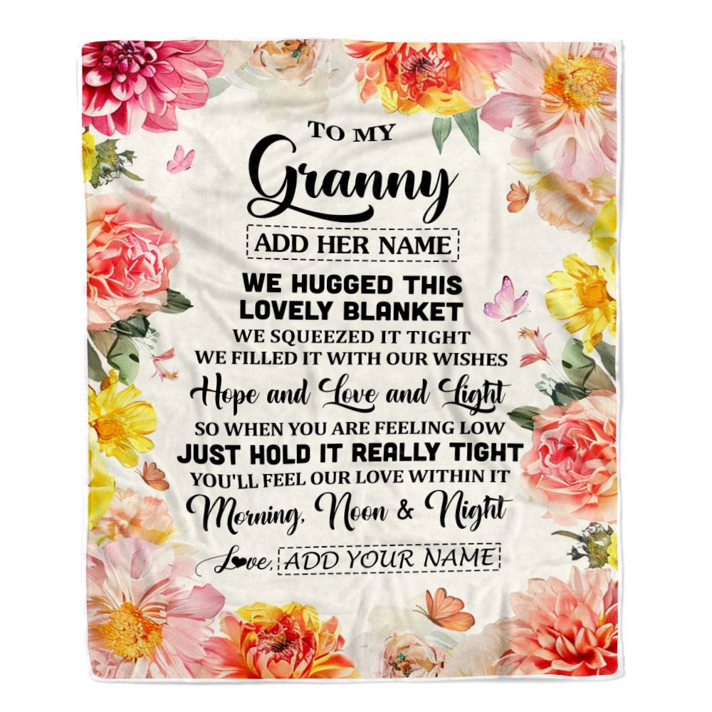 Personalized To My Granny Blanket From Grandkids Grandson Floral We Hugged This Lovely Granny Birthday Gifts Mothers Day Christmas Customized Fleece Blanket | siriusteestore