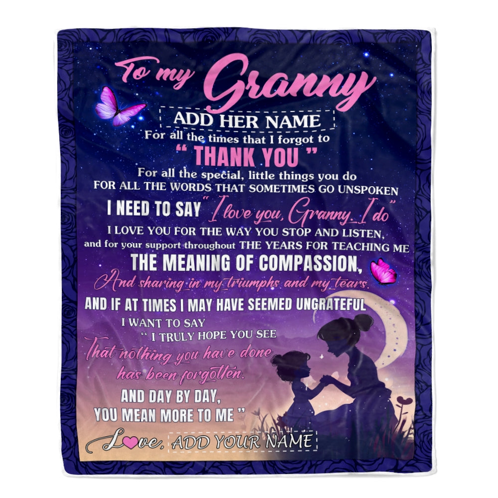 Personalized To My Granny Blanket From Grandkids Grandson Night Sky Thank You Love You Granny Birthday Gifts Mothers Day Christmas Customized Fleece Blanket | siriusteestore