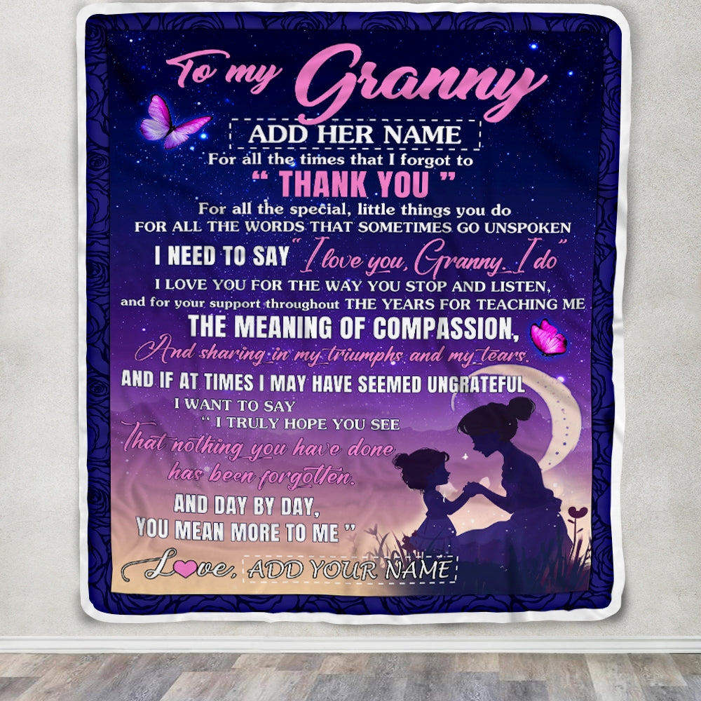 Personalized To My Granny Blanket From Grandkids Grandson Night Sky Thank You Love You Granny Birthday Gifts Mothers Day Christmas Customized Fleece Blanket | siriusteestore