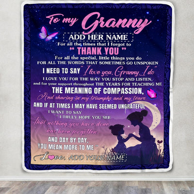 Personalized To My Granny Blanket From Grandkids Grandson Night Sky Thank You Love You Granny Birthday Gifts Mothers Day Christmas Customized Fleece Blanket | siriusteestore