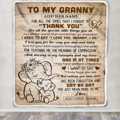 Personalized To My Granny Gift Blanket From Granddaughter Elephant Thank You Best Granny Birthday Gifts Mothers Day Christmas Custom Name Fleece Blanket | siriusteestore