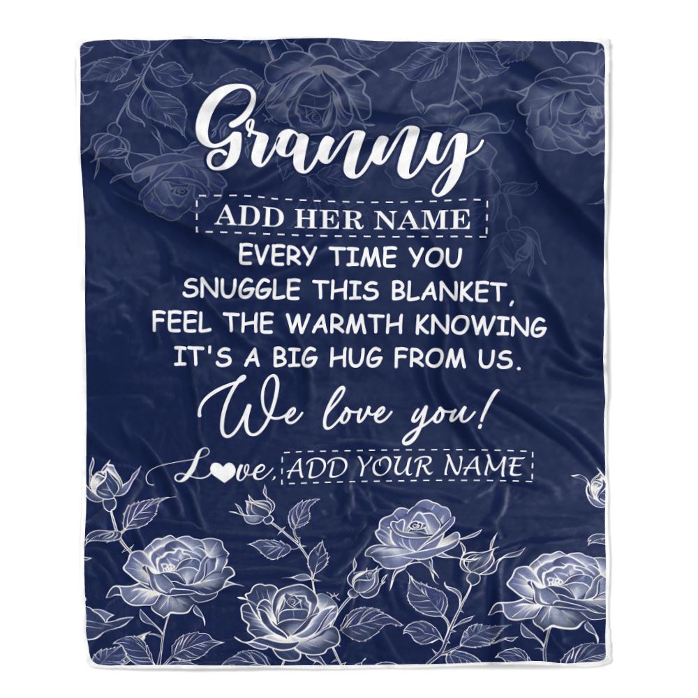 Personalized To My Granny Gifts Blanket From Granddaughter Grandson Blue Flower Love You Birthday Gifts For Granny Mothers Day Christmas Granny Fleece Blanket | siriusteestore