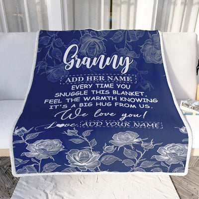 Personalized To My Granny Gifts Blanket From Granddaughter Grandson Blue Flower Love You Birthday Gifts For Granny Mothers Day Christmas Granny Fleece Blanket | siriusteestore