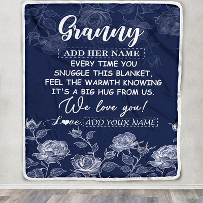 Personalized To My Granny Gifts Blanket From Granddaughter Grandson Blue Flower Love You Birthday Gifts For Granny Mothers Day Christmas Granny Fleece Blanket | siriusteestore