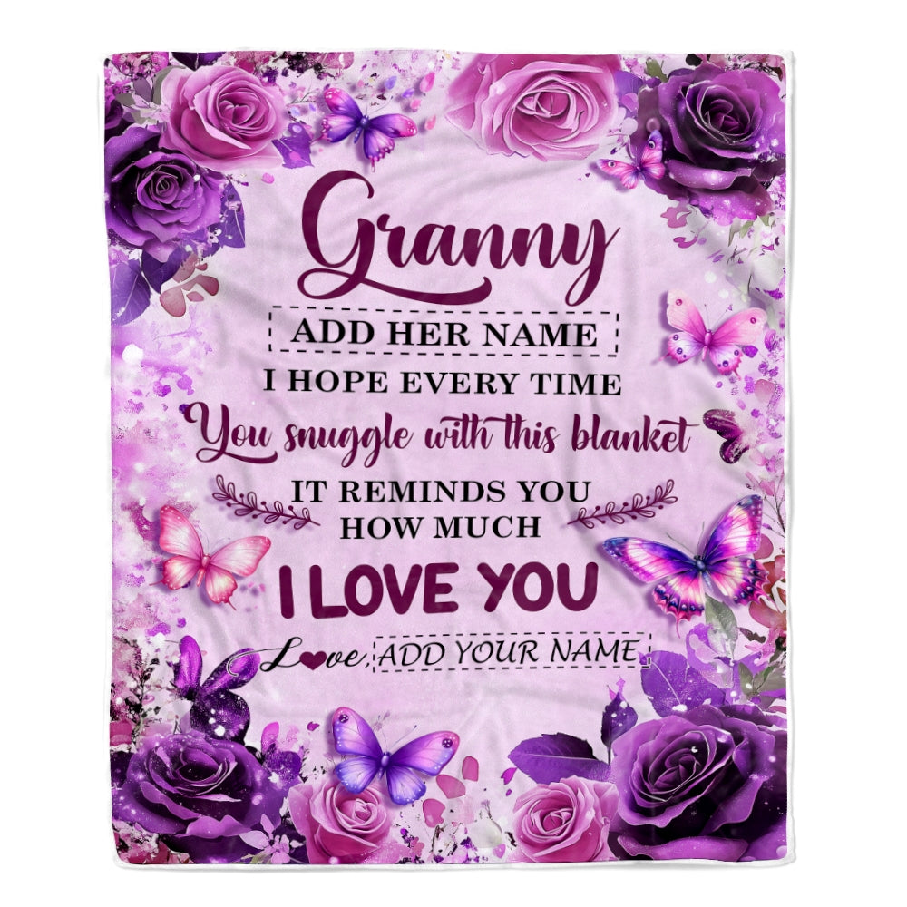 Personalized To My Granny Gifts Blanket From Granddaughter Purple Floral Birthday Gifts For Granny Mothers Day Thanksgiving Christmas Custom Fleece Blanket | siriusteestore