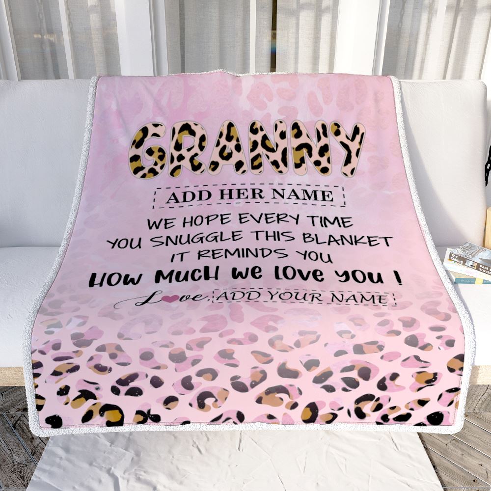 Personalized To My Granny Gifts From Granddaughter Blanket Pink Leopard Happy Birthday Gifts For Granny Mothers Day Christmas Customized Fleece Blanket | siriusteestore