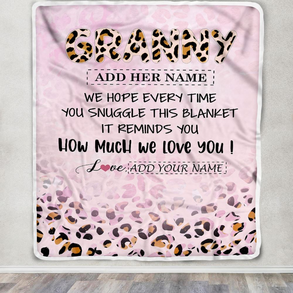 Personalized To My Granny Gifts From Granddaughter Blanket Pink Leopard Happy Birthday Gifts For Granny Mothers Day Christmas Customized Fleece Blanket | siriusteestore