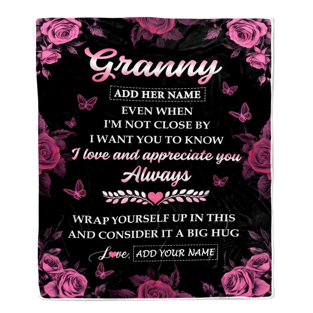 Personalized To My Granny Gifts From Granddaughter Blanket Rose Floral It A Big Hug Birthday Gift Idea For Granny Gifts Christmas Custom Fleece Throw Blanket | siriusteestore