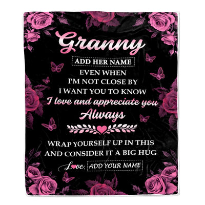 Personalized To My Granny Gifts From Granddaughter Blanket Rose Floral It A Big Hug Birthday Gift Idea For Granny Gifts Christmas Custom Fleece Throw Blanket | siriusteestore