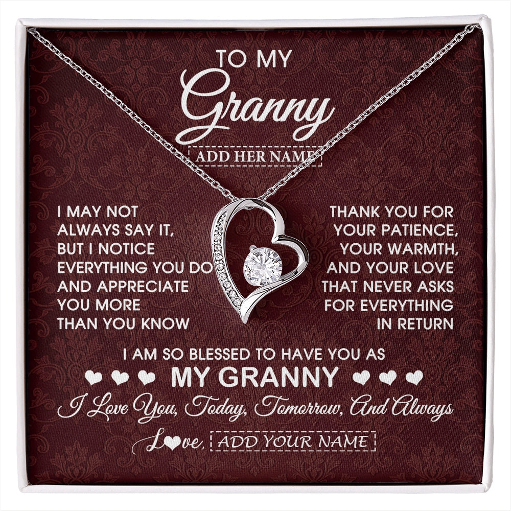 Forever Love Necklace 14K White Gold Finish | 1 | Personalized To My Granny Gifts From Granddaughter Necklace Meaningful Jewelry Pendant Gifts For Granny Mothers Day Birthday Christmas Gift Box Message Card | https://siriusteestore.