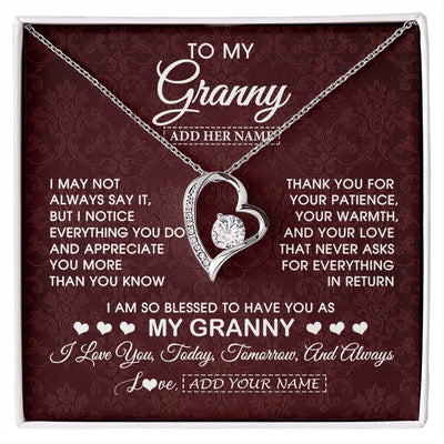 Forever Love Necklace 14K White Gold Finish | 1 | Personalized To My Granny Gifts From Granddaughter Necklace Meaningful Jewelry Pendant Gifts For Granny Mothers Day Birthday Christmas Gift Box Message Card | https://siriusteestore.