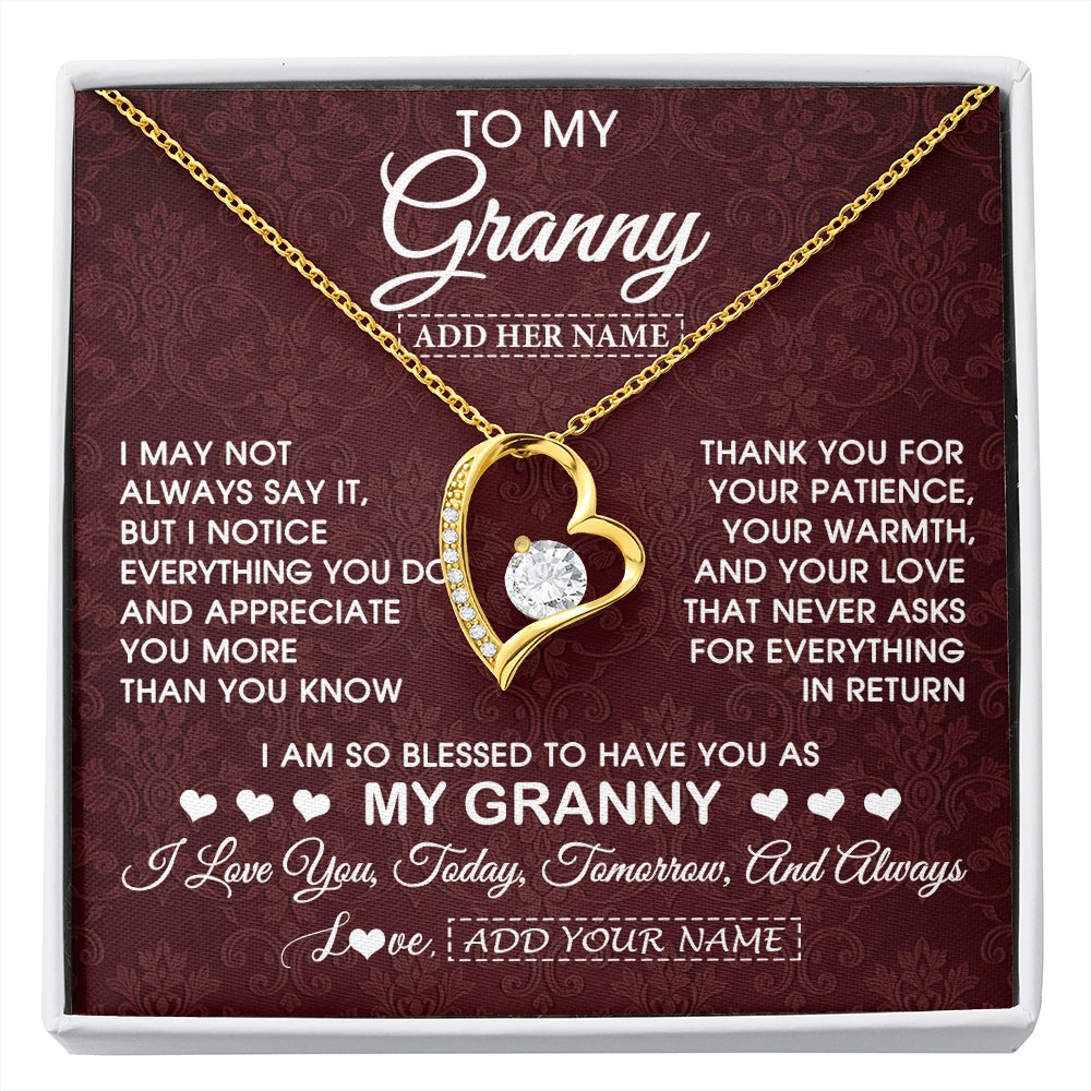 Forever Love Necklace 18K Yellow Gold Finish | 1 | Personalized To My Granny Gifts From Granddaughter Necklace Meaningful Jewelry Pendant Gifts For Granny Mothers Day Birthday Christmas Gift Box Message Card | https://siriusteestore.
