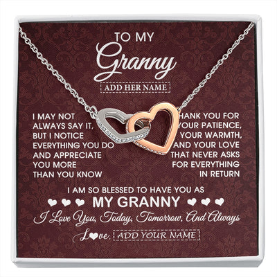 Interlocking Hearts Necklace Stainless Steel & Rose Gold Finish | 1 | Personalized To My Granny Gifts From Granddaughter Necklace Meaningful Jewelry Pendant Gifts For Granny Mothers Day Birthday Christmas Gift Box Message Card | https://siriusteestore.
