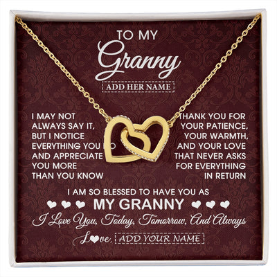 Interlocking Hearts Necklace 18K Yellow Gold Finish | 1 | Personalized To My Granny Gifts From Granddaughter Necklace Meaningful Jewelry Pendant Gifts For Granny Mothers Day Birthday Christmas Gift Box Message Card | https://siriusteestore.