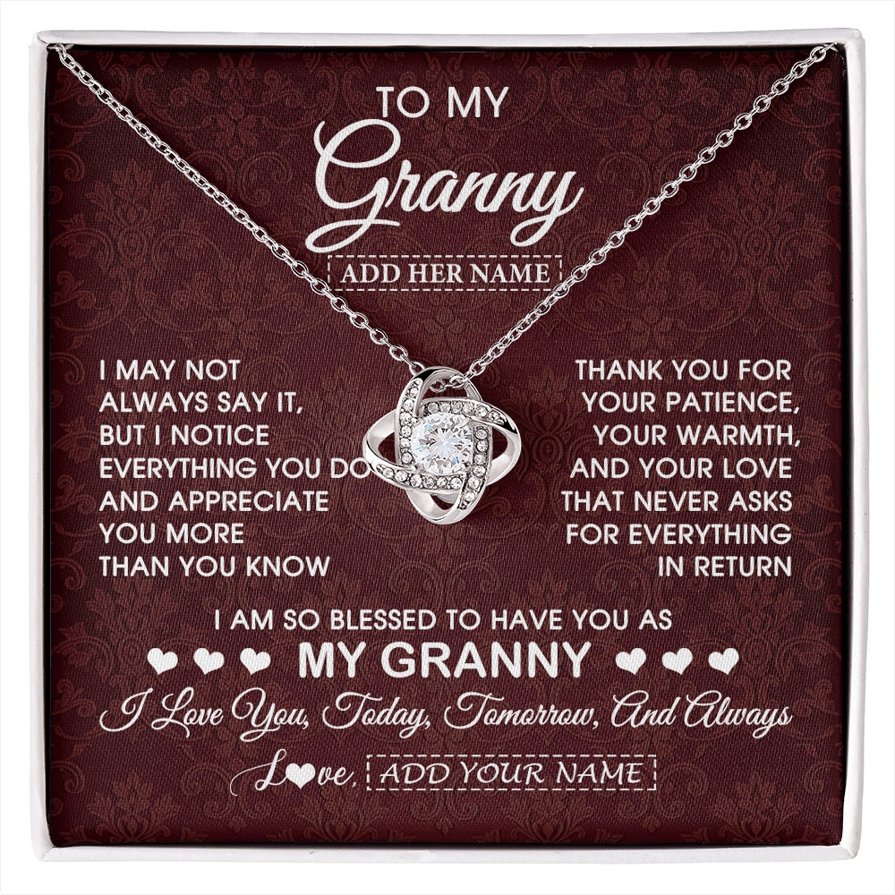 Love Knot Necklace 14K White Gold Finish | 1 | Personalized To My Granny Gifts From Granddaughter Necklace Meaningful Jewelry Pendant Gifts For Granny Mothers Day Birthday Christmas Gift Box Message Card | https://siriusteestore.