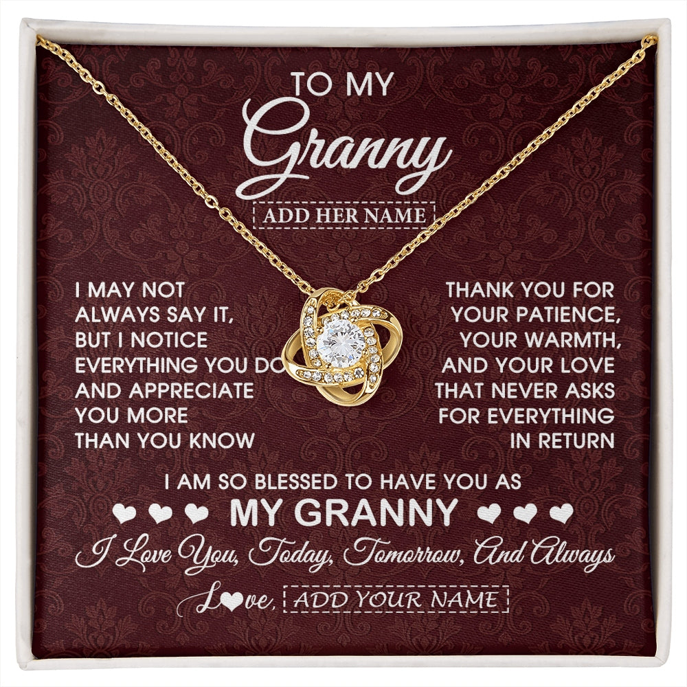 Love Knot Necklace 18K Yellow Gold Finish | 1 | Personalized To My Granny Gifts From Granddaughter Necklace Meaningful Jewelry Pendant Gifts For Granny Mothers Day Birthday Christmas Gift Box Message Card | https://siriusteestore.