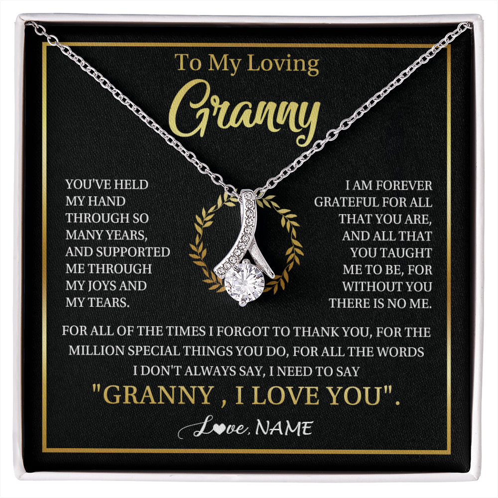 Alluring Beauty Necklace 14K White Gold Finish | 1 | Personalized To My Granny Gifts Necklace From Granddaughter GrandsonGrateful Thank You Granny Birthday Mothers Day Jewelry Customized Gift Box Message Card | siriusteestore