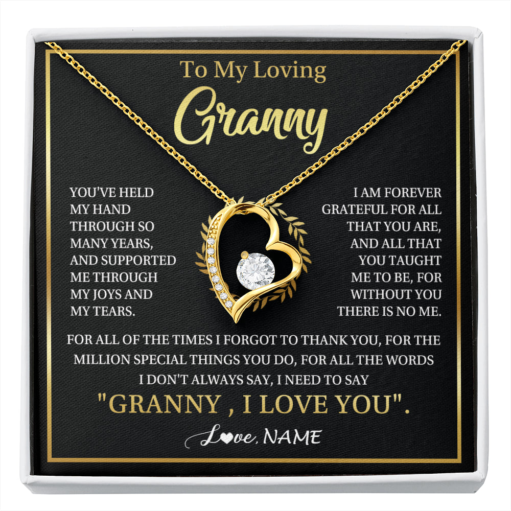 Forever Love Necklace 18K Yellow Gold Finish | 1 | Personalized To My Granny Gifts Necklace From Granddaughter GrandsonGrateful Thank You Granny Birthday Mothers Day Jewelry Customized Gift Box Message Card | siriusteestore