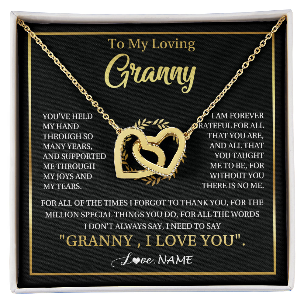 Interlocking Hearts Necklace 18K Yellow Gold Finish | 1 | Personalized To My Granny Gifts Necklace From Granddaughter GrandsonGrateful Thank You Granny Birthday Mothers Day Jewelry Customized Gift Box Message Card | siriusteestore