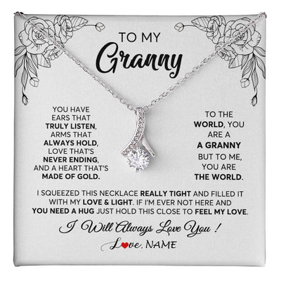 Alluring Beauty Necklace 14K White Gold Finish | 1 | Personalized To My Granny Necklace From Grandkids Granddaughter Hold This Close Feel My Love Granny Birthday Mothers Day Customized Gift Box Message Card | siriusteestore