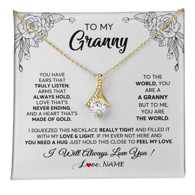 Alluring Beauty Necklace 18K Yellow Gold Finish | 1 | Personalized To My Granny Necklace From Grandkids Granddaughter Hold This Close Feel My Love Granny Birthday Mothers Day Customized Gift Box Message Card | siriusteestore