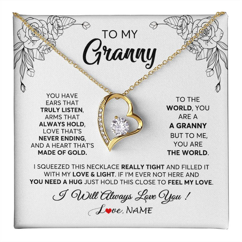 Forever Love Necklace 18K Yellow Gold Finish | 1 | Personalized To My Granny Necklace From Grandkids Granddaughter Hold This Close Feel My Love Granny Birthday Mothers Day Customized Gift Box Message Card | siriusteestore