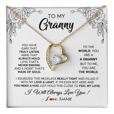 Forever Love Necklace 18K Yellow Gold Finish | 1 | Personalized To My Granny Necklace From Grandkids Granddaughter Hold This Close Feel My Love Granny Birthday Mothers Day Customized Gift Box Message Card | siriusteestore