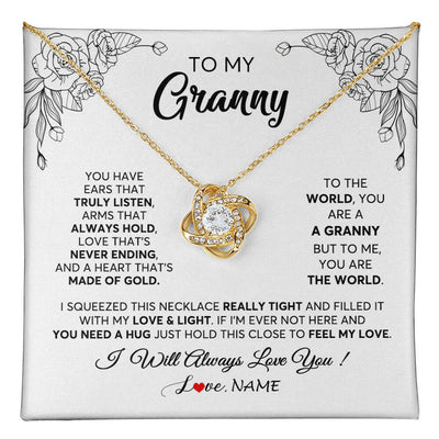 Love Knot Necklace 18K Yellow Gold Finish | 1 | Personalized To My Granny Necklace From Grandkids Granddaughter Hold This Close Feel My Love Granny Birthday Mothers Day Customized Gift Box Message Card | siriusteestore