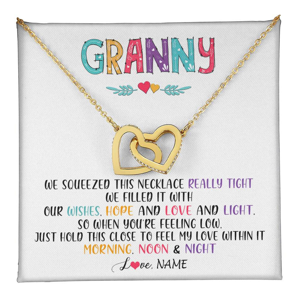 Interlocking Hearts Necklace 18K Yellow Gold Finish | 1 | Personalized To My Granny Necklace From Grandkids Granddaughter We Squeezed This Necklace Granny Birthday Mothers Day Customized Gift Box Message Card | siriusteestore