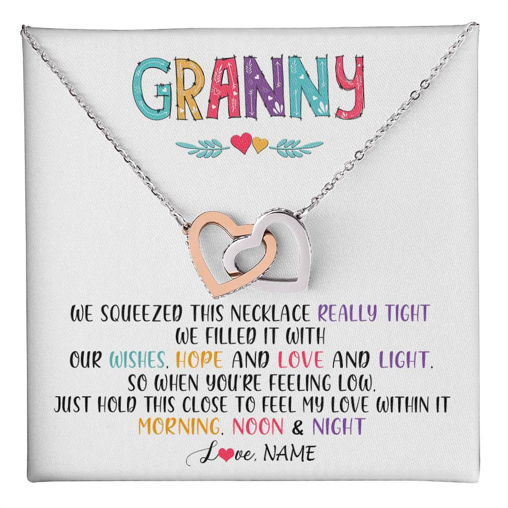 Interlocking Hearts Necklace Stainless Steel & Rose Gold Finish | 1 | Personalized To My Granny Necklace From Grandkids Granddaughter We Squeezed This Necklace Granny Birthday Mothers Day Customized Gift Box Message Card | siriusteestore