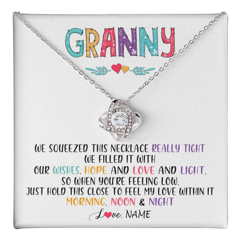 Love Knot Necklace 14K White Gold Finish | 1 | Personalized To My Granny Necklace From Grandkids Granddaughter We Squeezed This Necklace Granny Birthday Mothers Day Customized Gift Box Message Card | siriusteestore