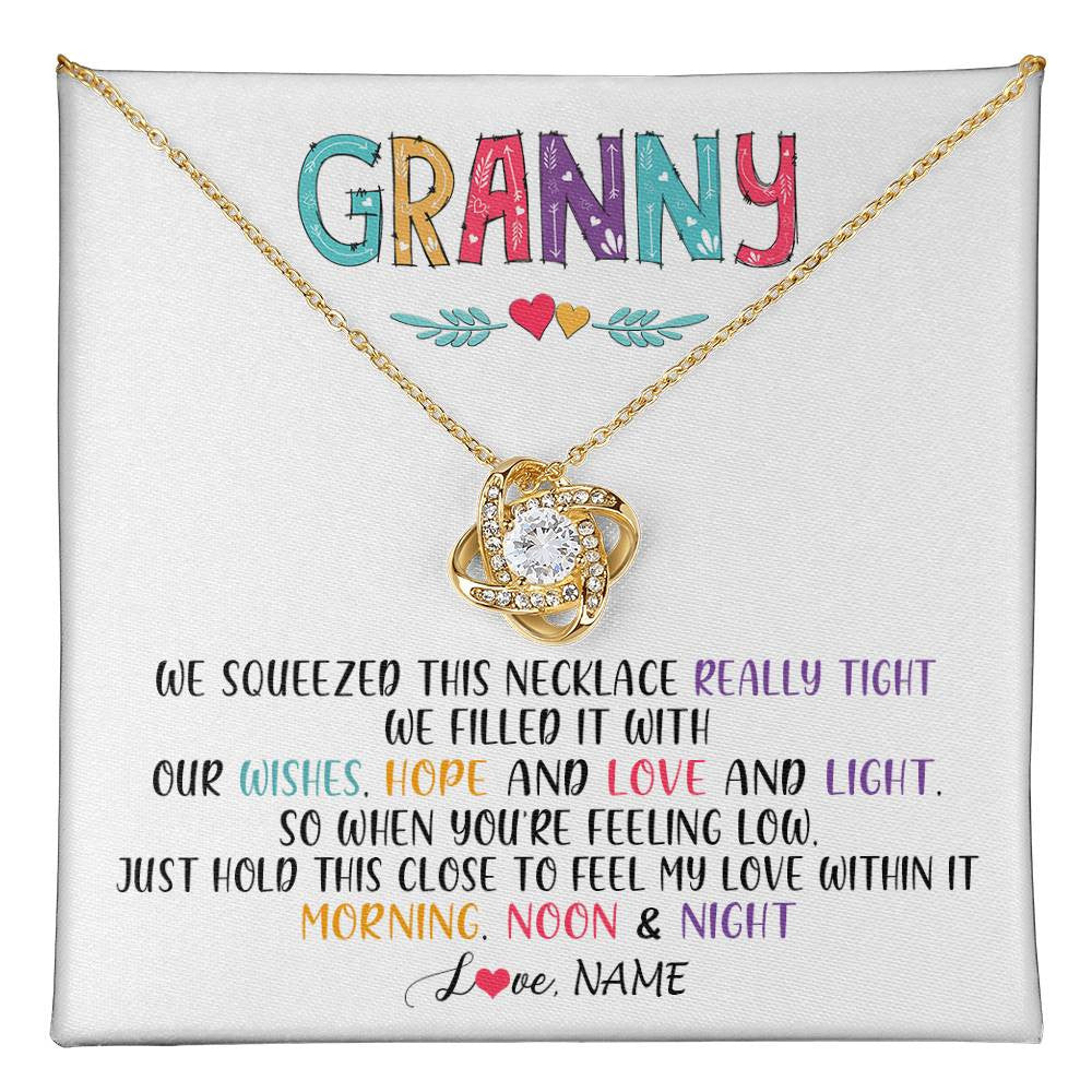 Love Knot Necklace 18K Yellow Gold Finish | 1 | Personalized To My Granny Necklace From Grandkids Granddaughter We Squeezed This Necklace Granny Birthday Mothers Day Customized Gift Box Message Card | siriusteestore