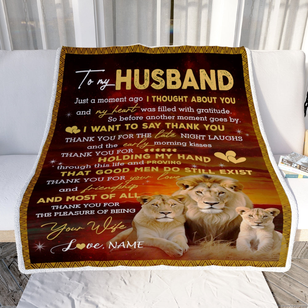 Personalized To My Husband Blanket From Wife Thank you For Your Love Couple Lion Husband Anniversary Valentines Day Wedding Christmas Fleece Throw Blanket | siriusteestore