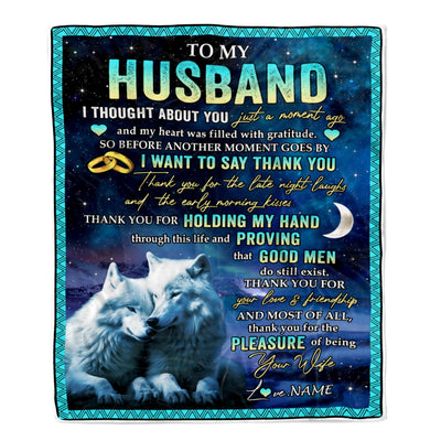 Personalized To My Husband Blanket From Wife Wolf Thank You Holding My Hand Husband Wedding Anniversary Valentines Day Christmas Customized Fleece Blanket | siriusteestore