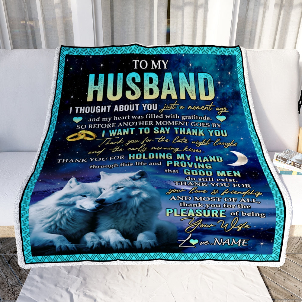 Personalized To My Husband Blanket From Wife Wolf Thank You Holding My Hand Husband Wedding Anniversary Valentines Day Christmas Customized Fleece Blanket | siriusteestore