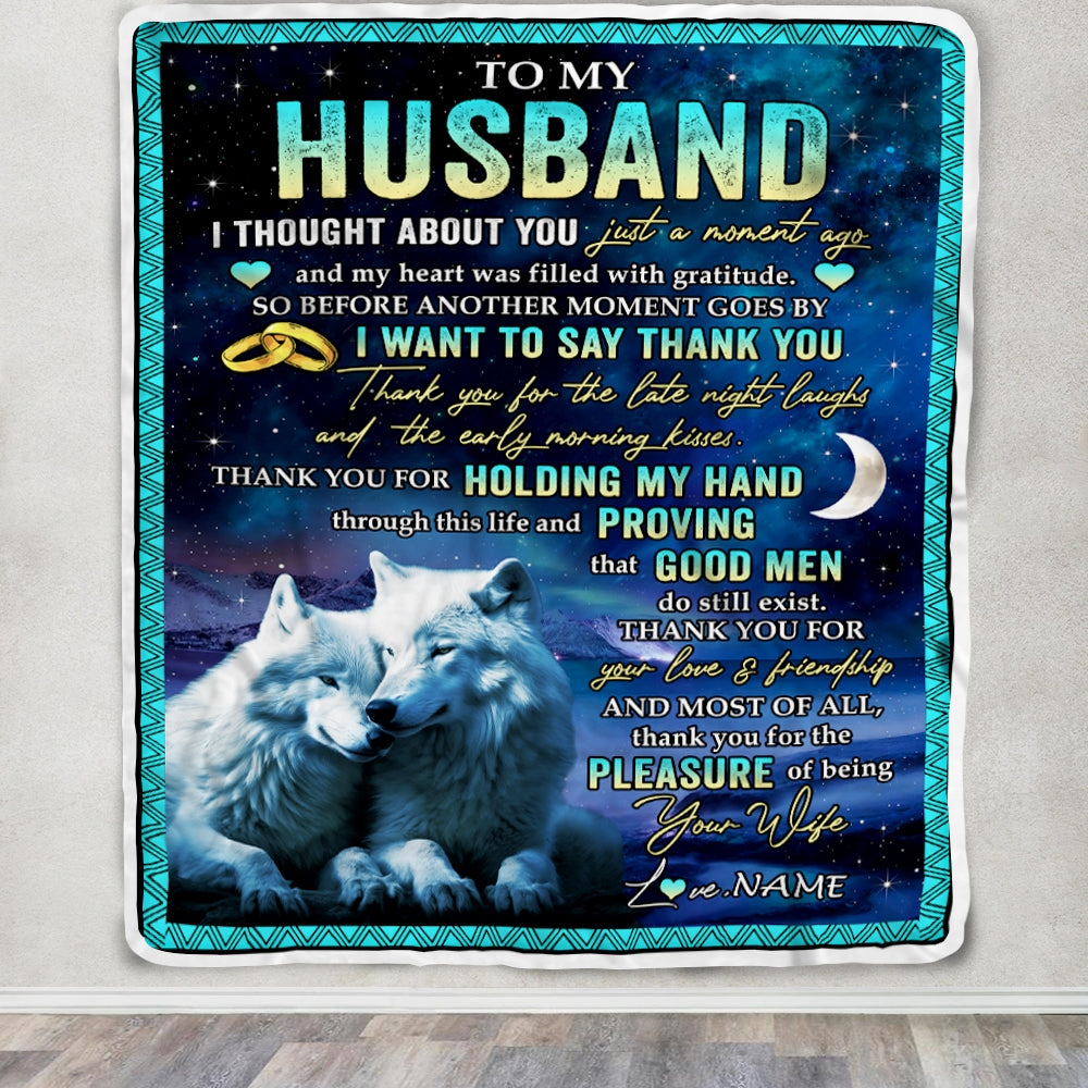Personalized To My Husband Blanket From Wife Wolf Thank You Holding My Hand Husband Wedding Anniversary Valentines Day Christmas Customized Fleece Blanket | siriusteestore