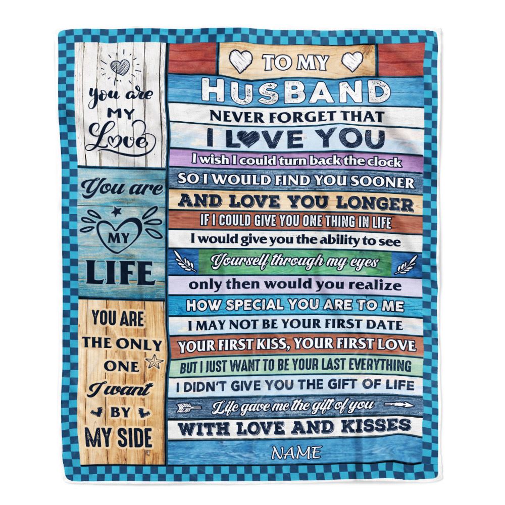 Personalized To My Husband Blanket From Wife Wood I Love You Husband Birthday Anniversary Romantic Valentines Day Christmas Customized Fleece Throw Blanket | siriusteestore