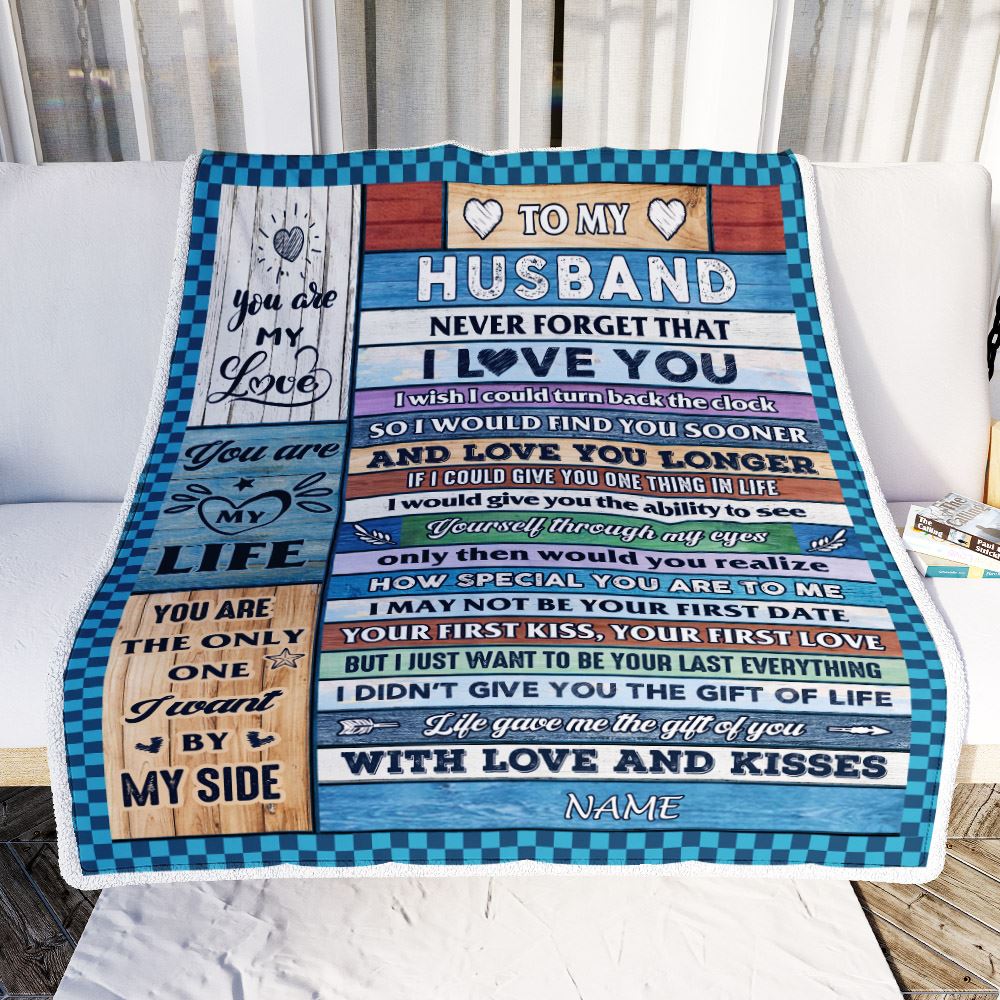Personalized To My Husband Blanket From Wife Wood I Love You Husband Birthday Anniversary Romantic Valentines Day Christmas Customized Fleece Throw Blanket | siriusteestore