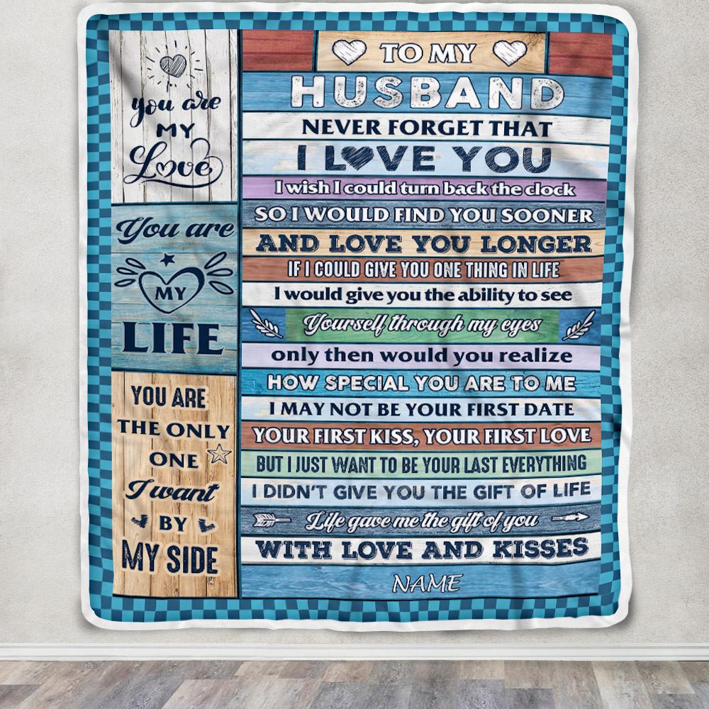 Personalized To My Husband Blanket From Wife Wood I Love You Husband Birthday Anniversary Romantic Valentines Day Christmas Customized Fleece Throw Blanket | siriusteestore