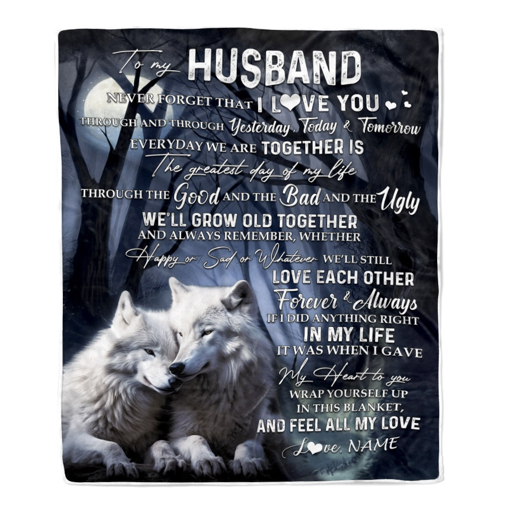 Personalized To My Husband Blankets From Wife Wolf Never Forget That I Love You Husband Birthday Wedding Anniversary Christmas Customized Fleece Blanket | siriusteestore