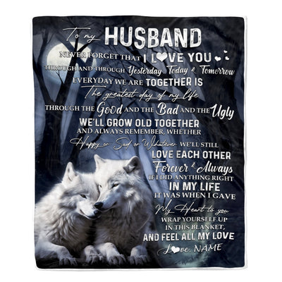 Personalized To My Husband Blankets From Wife Wolf Never Forget That I Love You Husband Birthday Wedding Anniversary Christmas Customized Fleece Blanket | siriusteestore
