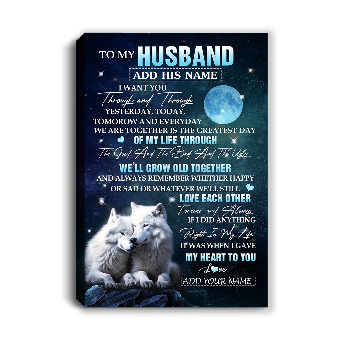 Personalized To My Husband Canvas From Wife I Want You Wolf Husband Birthday Gifts For Him Anniversary Romantic Valentines Christmas Custom Wall Art Framed Canvas | siriusteestore