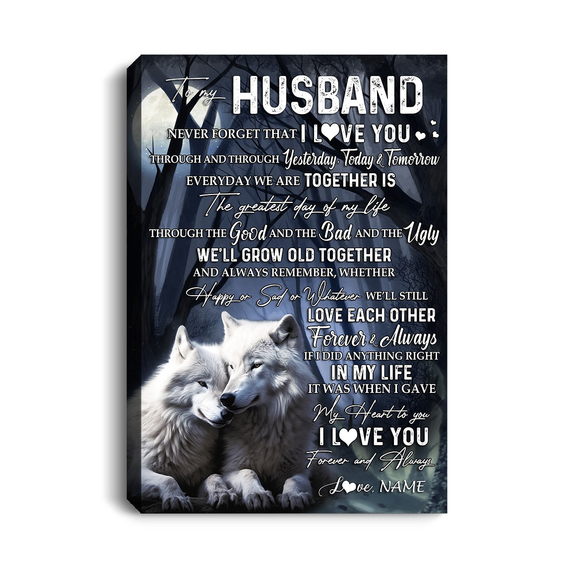 Personalized To My Husband Canvas From Wife Wolf Never Forget That I Love You Husband Birthday Wedding Anniversary Christmas Custom Wall Art Print Framed Canvas | siriusteestore