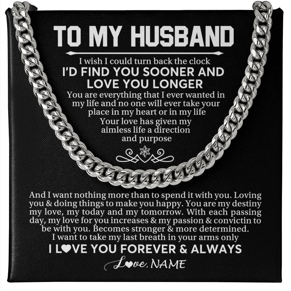 Cuban Link Chain Necklace Stainless Steel | 1 | Personalized To My Husband Cuban Necklace From Wife I'd Find You Sooner Love You Longer Husband Birthday Anniversary Christmas Customized Gift Box Message Card | siriusteestore