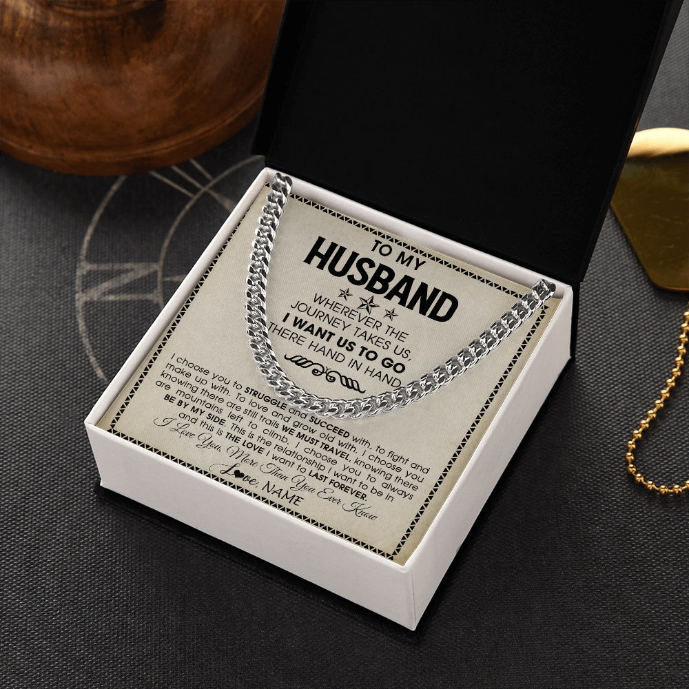 Cuban Link Chain Necklace Stainless Steel | 2 | Personalized To My Husband Cuban Necklace From Wife Wherever The Journey Takes Us Husband Birthday Anniversary Day Christmas Customized Gift Box Message Card | https://siriusteestore.
