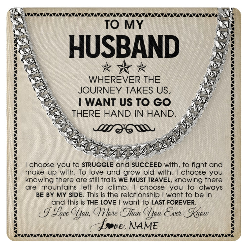 Cuban Link Chain Necklace Stainless Steel | 1 | Personalized To My Husband Cuban Necklace From Wife Wherever The Journey Takes Us Husband Birthday Anniversary Day Christmas Customized Gift Box Message Card | https://siriusteestore.