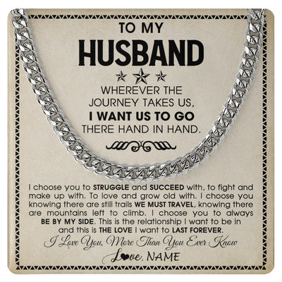 Cuban Link Chain Necklace Stainless Steel | 1 | Personalized To My Husband Cuban Necklace From Wife Wherever The Journey Takes Us Husband Birthday Anniversary Day Christmas Customized Gift Box Message Card | https://siriusteestore.