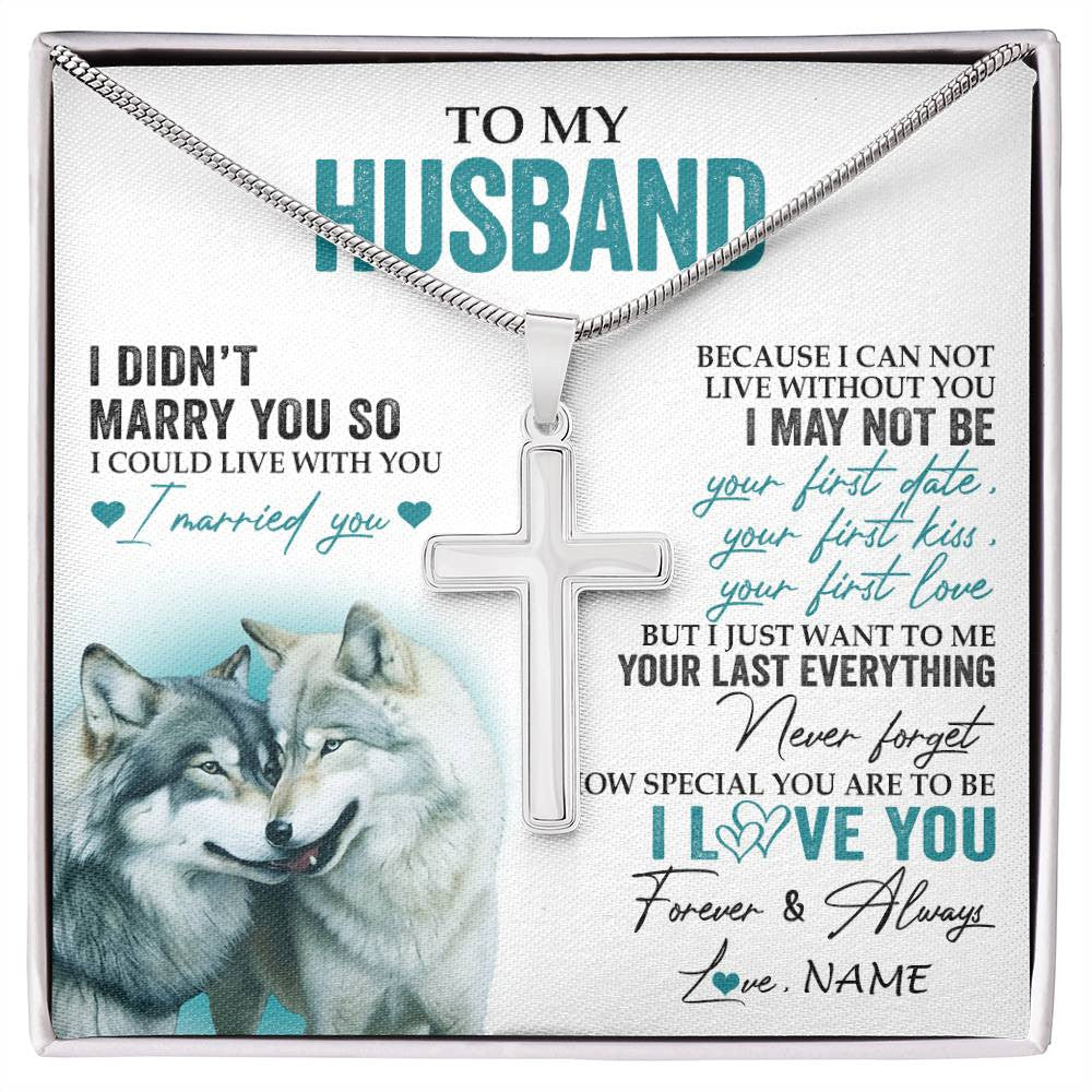Stainless Cross Necklace Stainless Steel | 1 | Personalized To My Husband Necklace From Wife I Didn't Marry You So Wolf For Husband Wedding Anniversary Birthday Christmas Customized Gift Box Message Card | siriusteestore