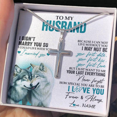 Stainless Cross Necklace Stainless Steel | 2 | Personalized To My Husband Necklace From Wife I Didn't Marry You So Wolf For Husband Wedding Anniversary Birthday Christmas Customized Gift Box Message Card | siriusteestore