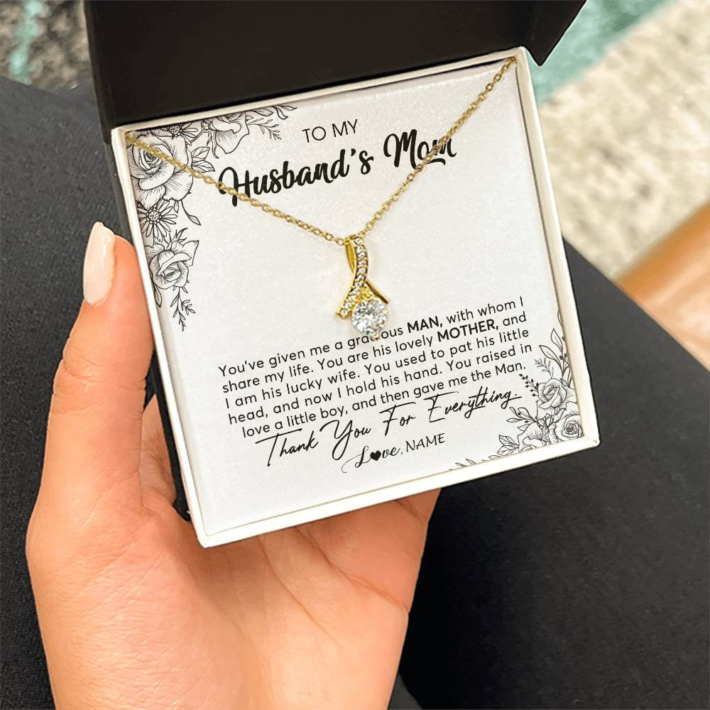 Alluring Beauty Necklace 18K Yellow Gold Finish | Personalized To My Husband's Mom Necklace From Daughter You Are His Lovely Mother In Law Mothers Day Birthday Christmas Customized Gift Box Message Card | siriusteestore